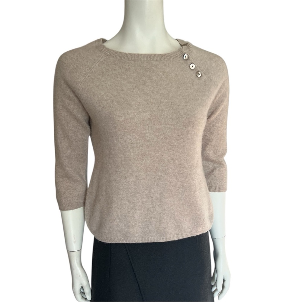 InCashmere Elegant Taupe Cashmere  Sweater with Shoulder Button Detail